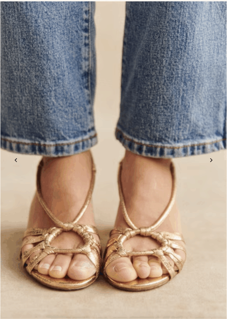 9 French girl shoes for spring, strappy gold sandal sezane