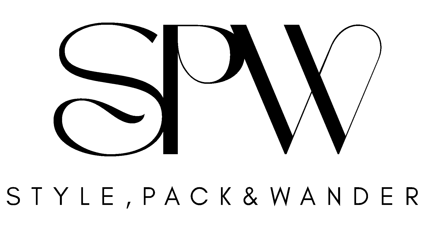Style Pack and Wander brand logo with the letter, s, p, w in a modern creative font